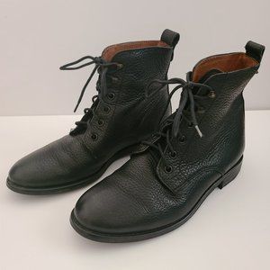 Madewell Hayden  Black genuine leather lace up booties flat stacked heel 7.5